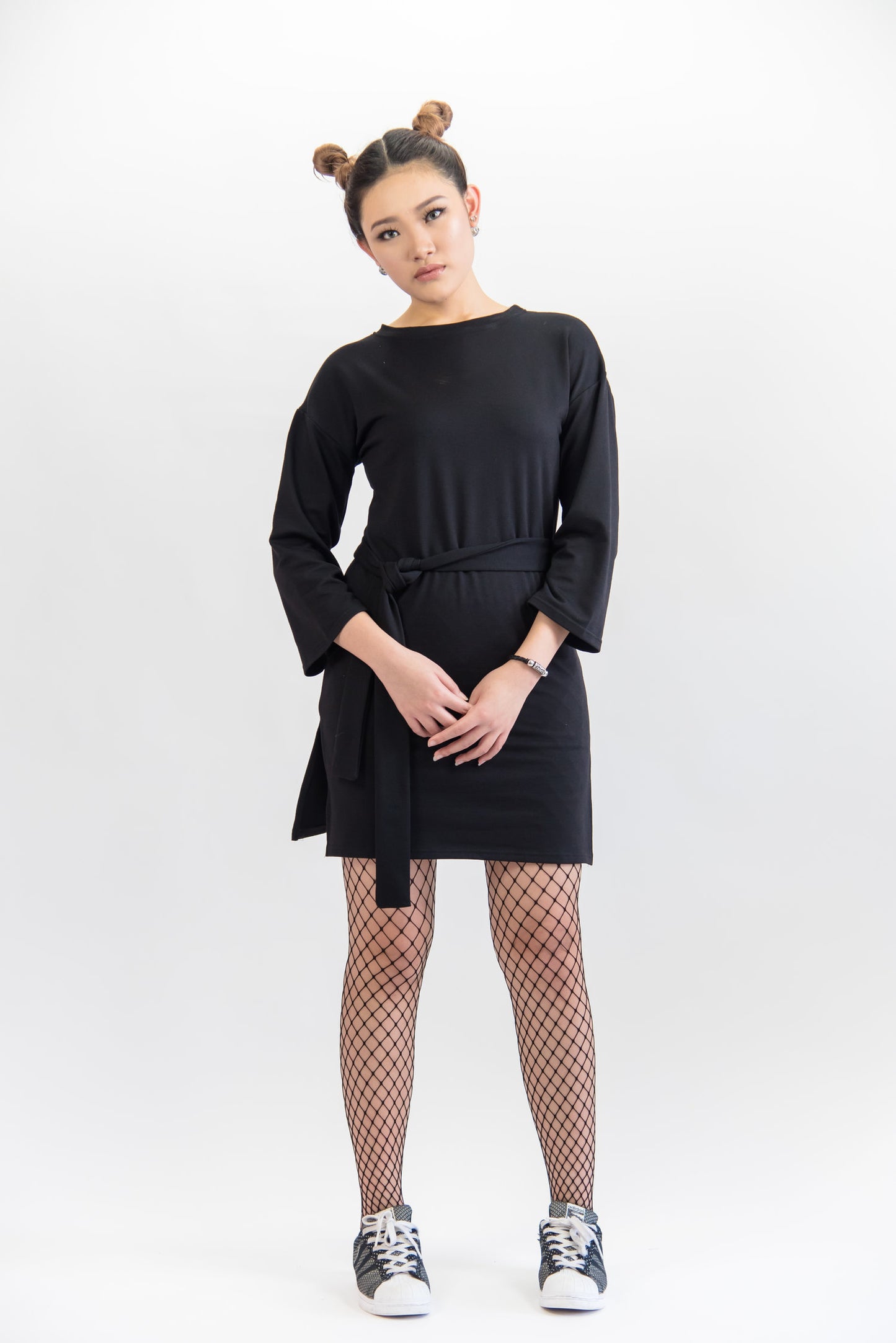Long Sleeve Slim Fit Dress With Fabric Belt