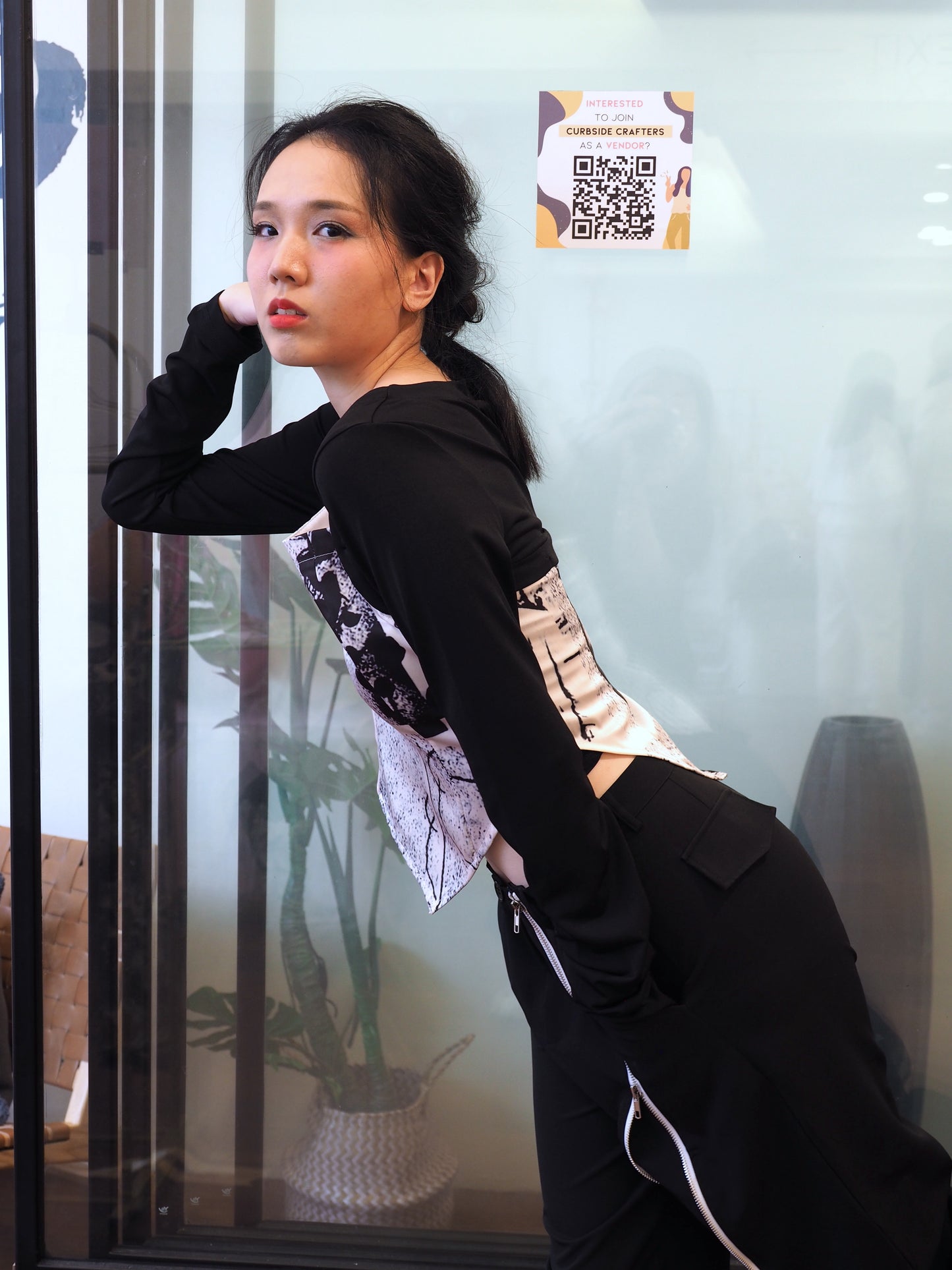 Comic Graphic Black Long Sleeve Top