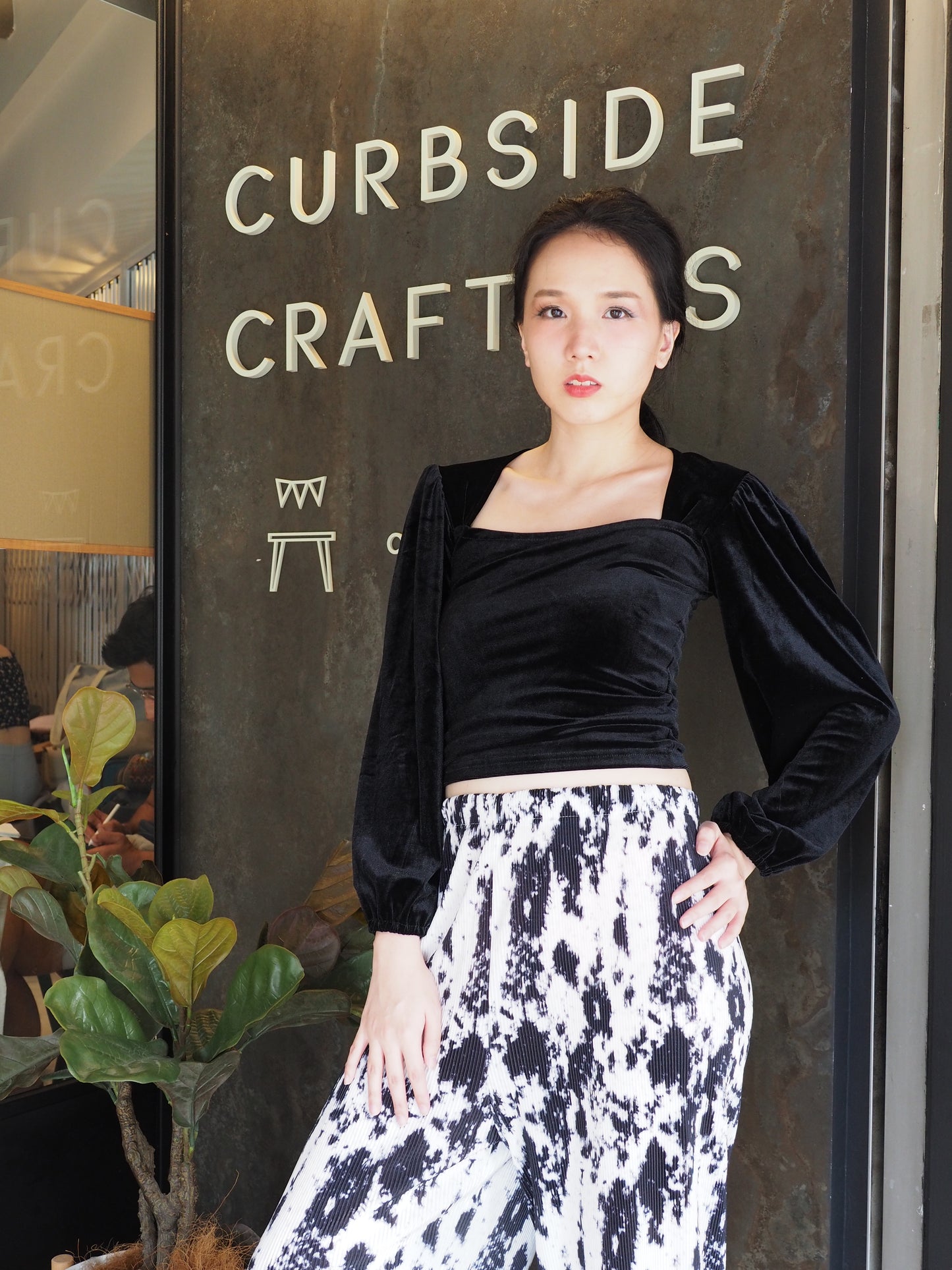 Velvet Luxurious Black Long Sleeve Top