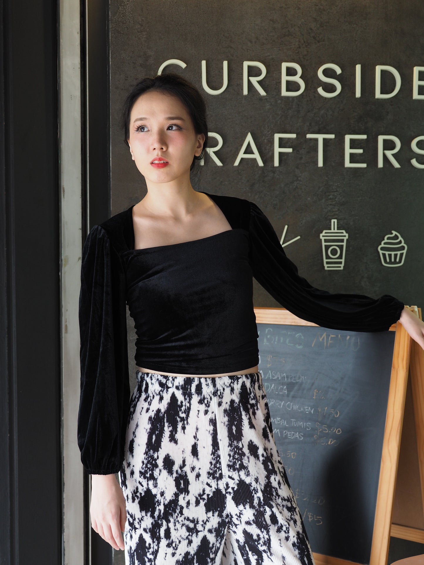 Velvet Luxurious Black Long Sleeve Top
