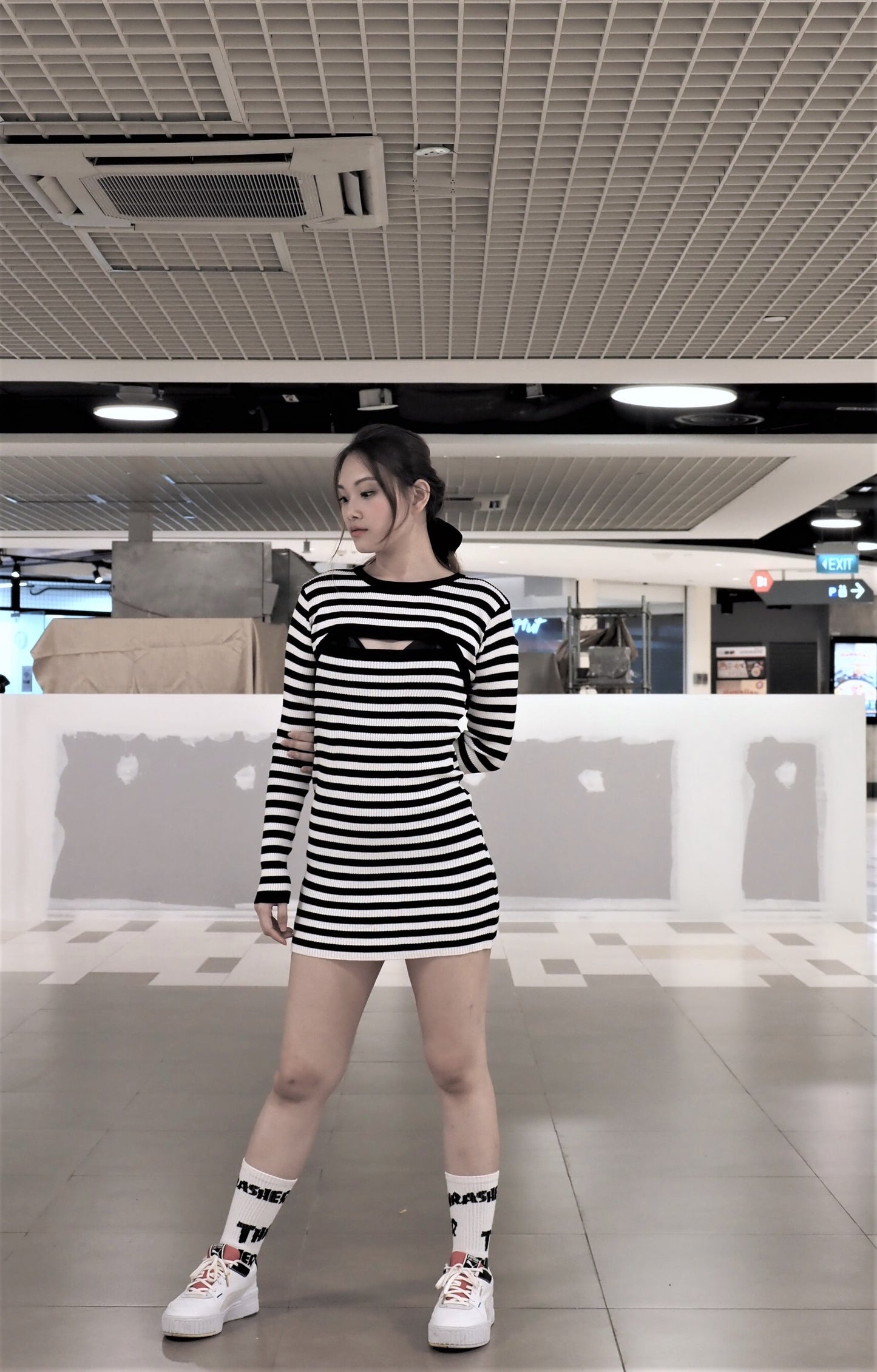 Ribbed Tight Long Sleeve 2 in a Set Stripe Dress