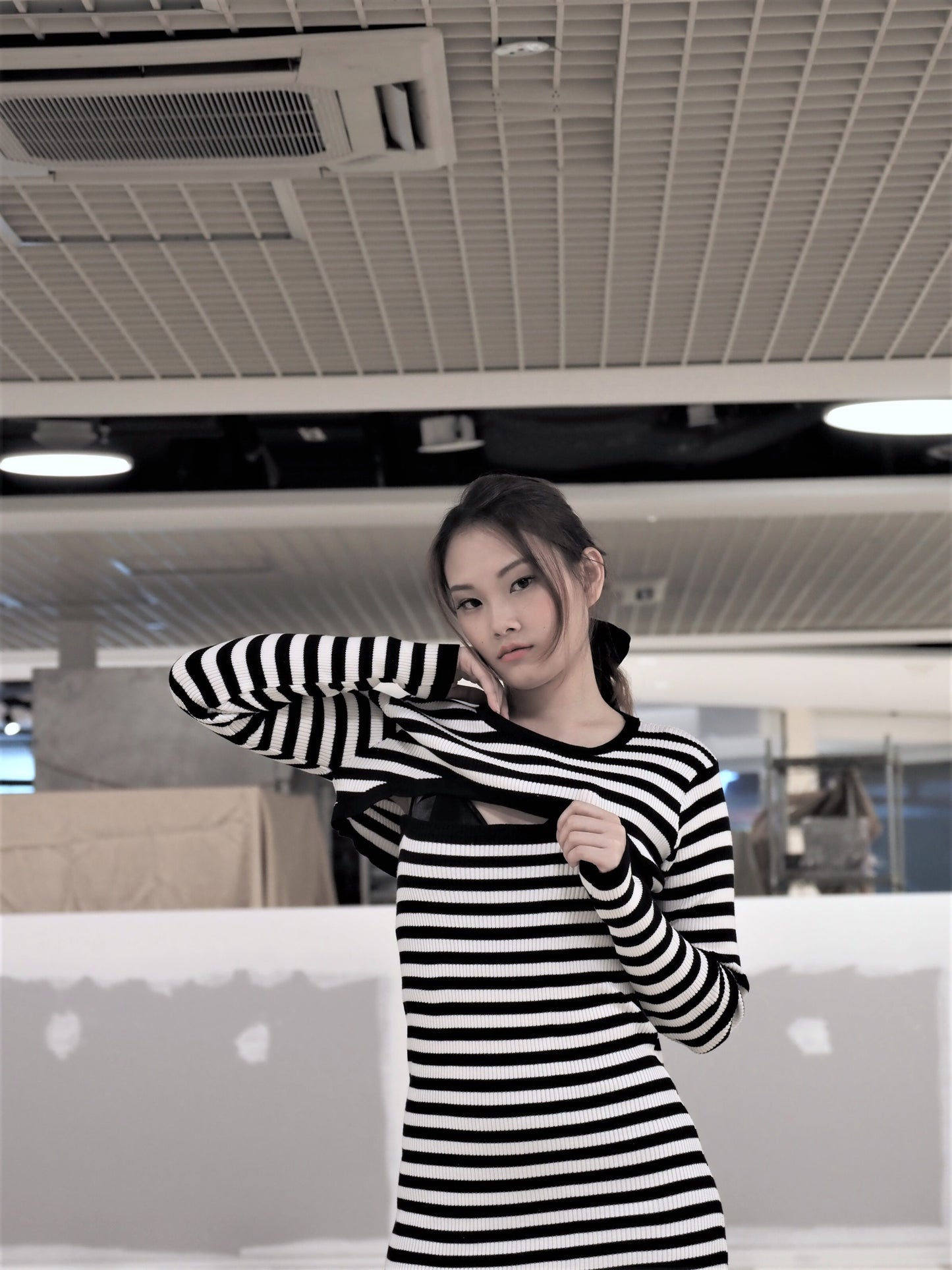 Ribbed Tight Long Sleeve 2 in a Set Stripe Dress