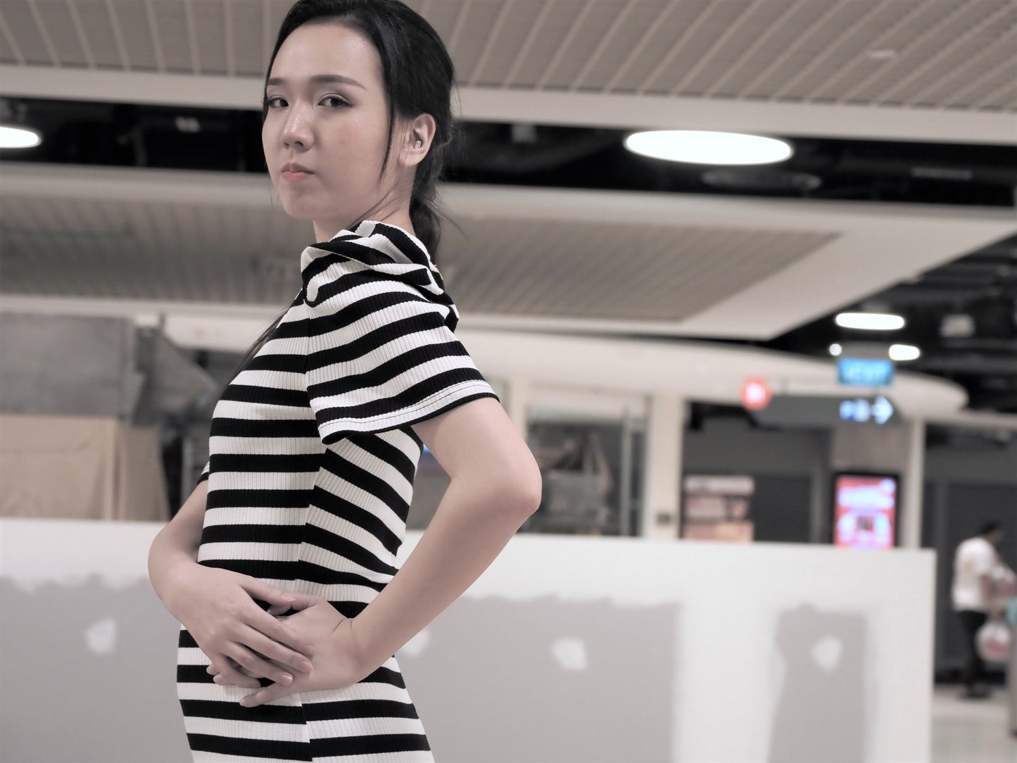 Flare Sleeved Feminine Stripe Dress