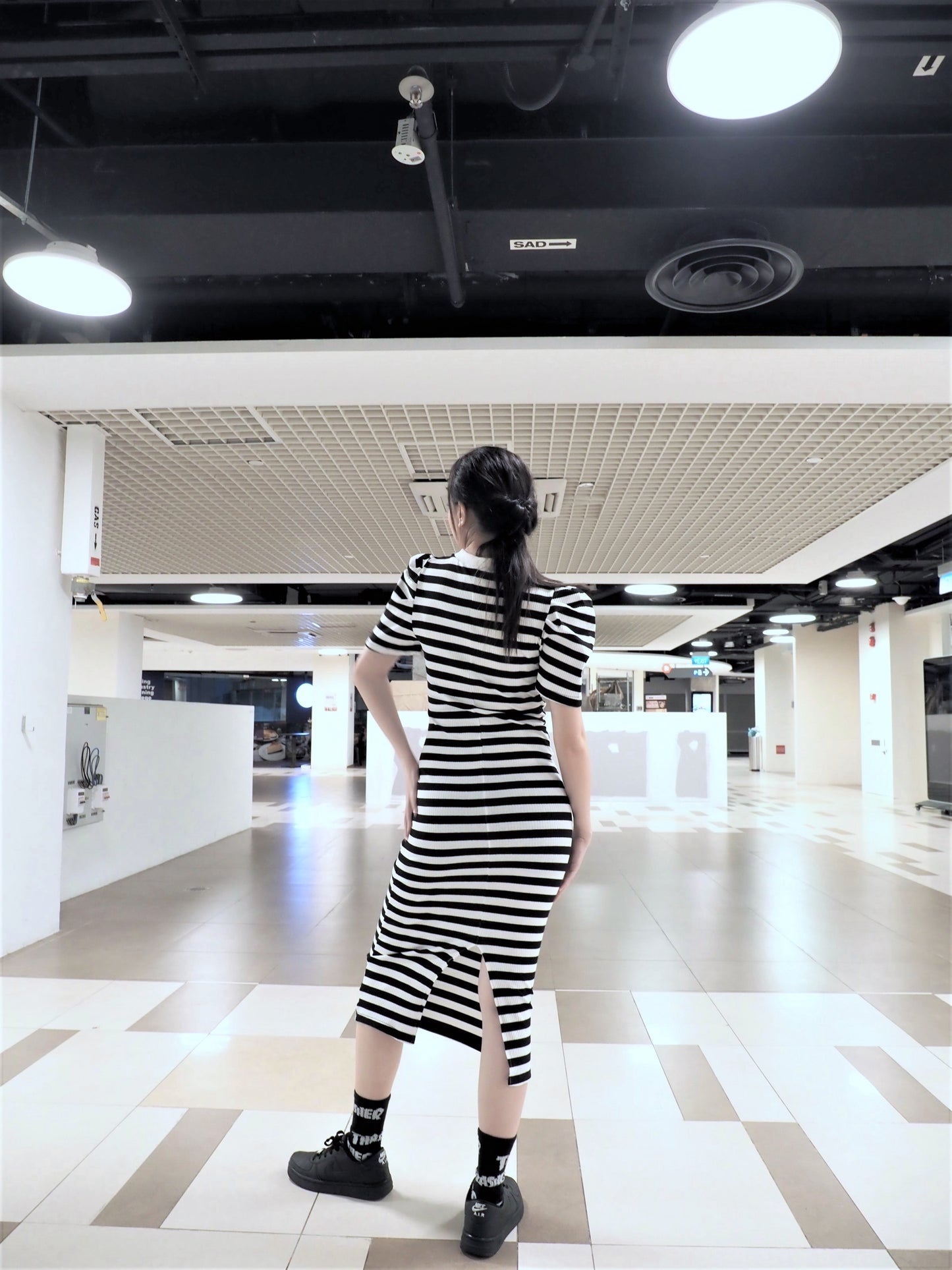 Flare Sleeved Feminine Stripe Dress