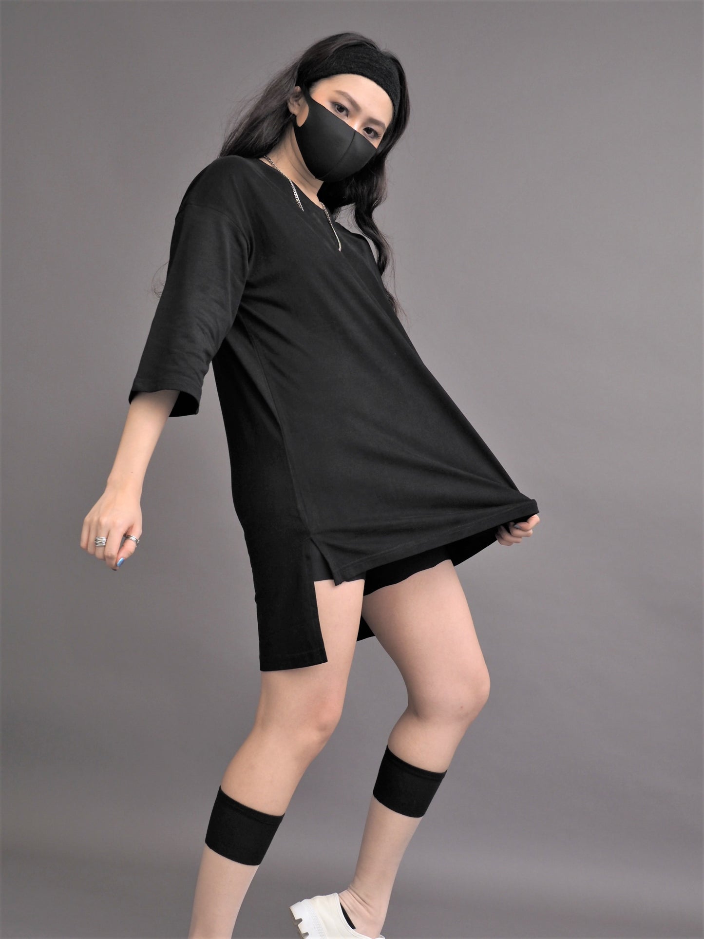 Mid Length Loose Half Sleeve Long Top