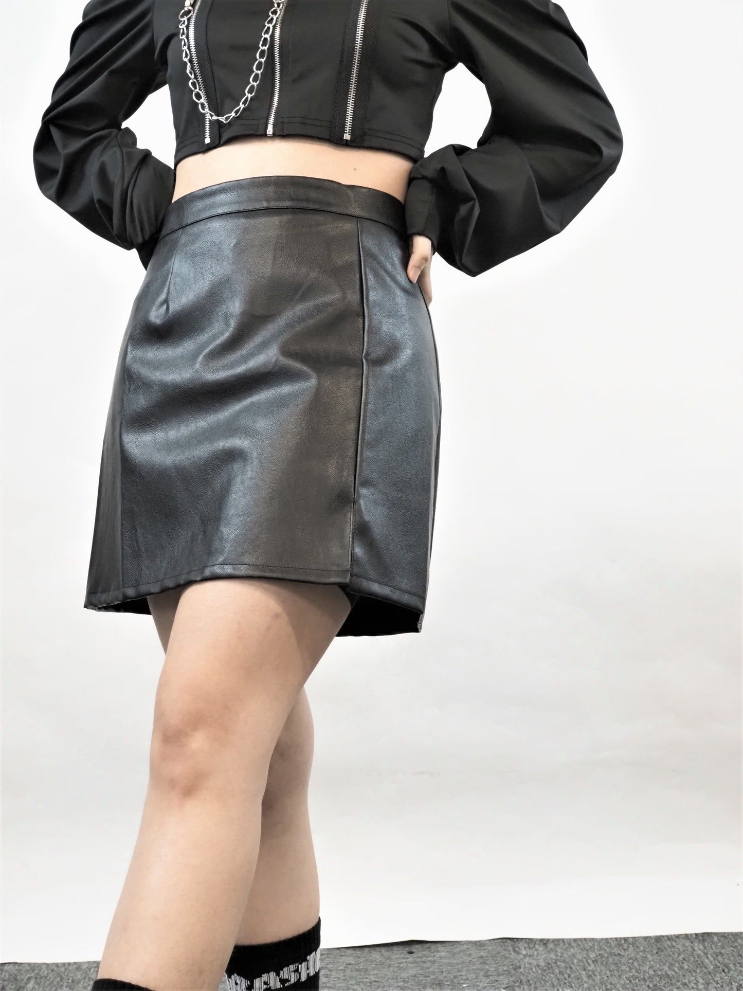 PU High Waist A-Line Skirt