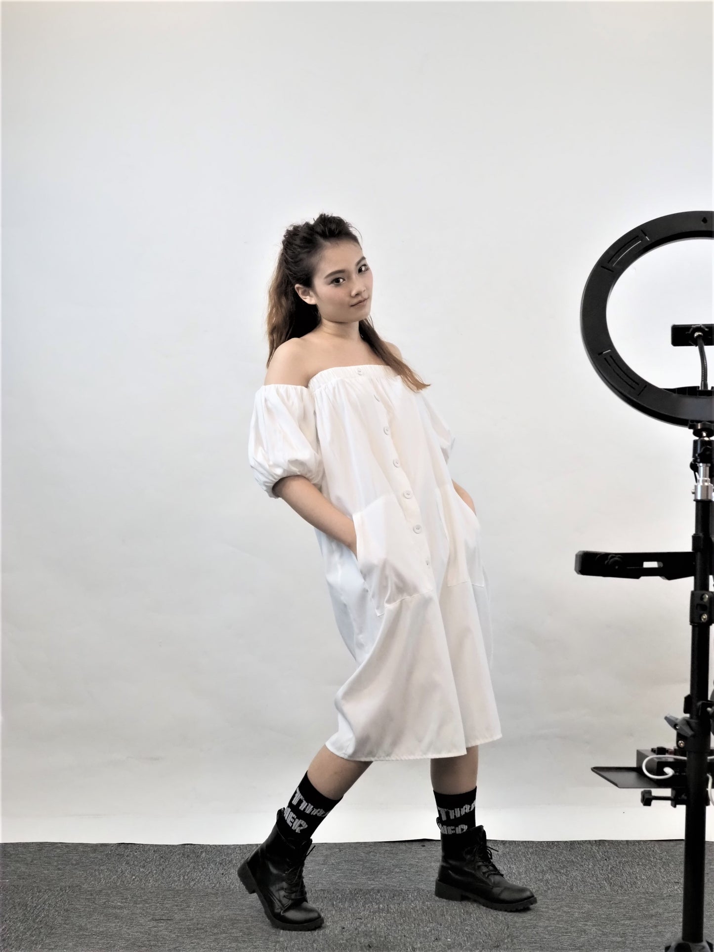 Off Shoulder Puffy White Dress