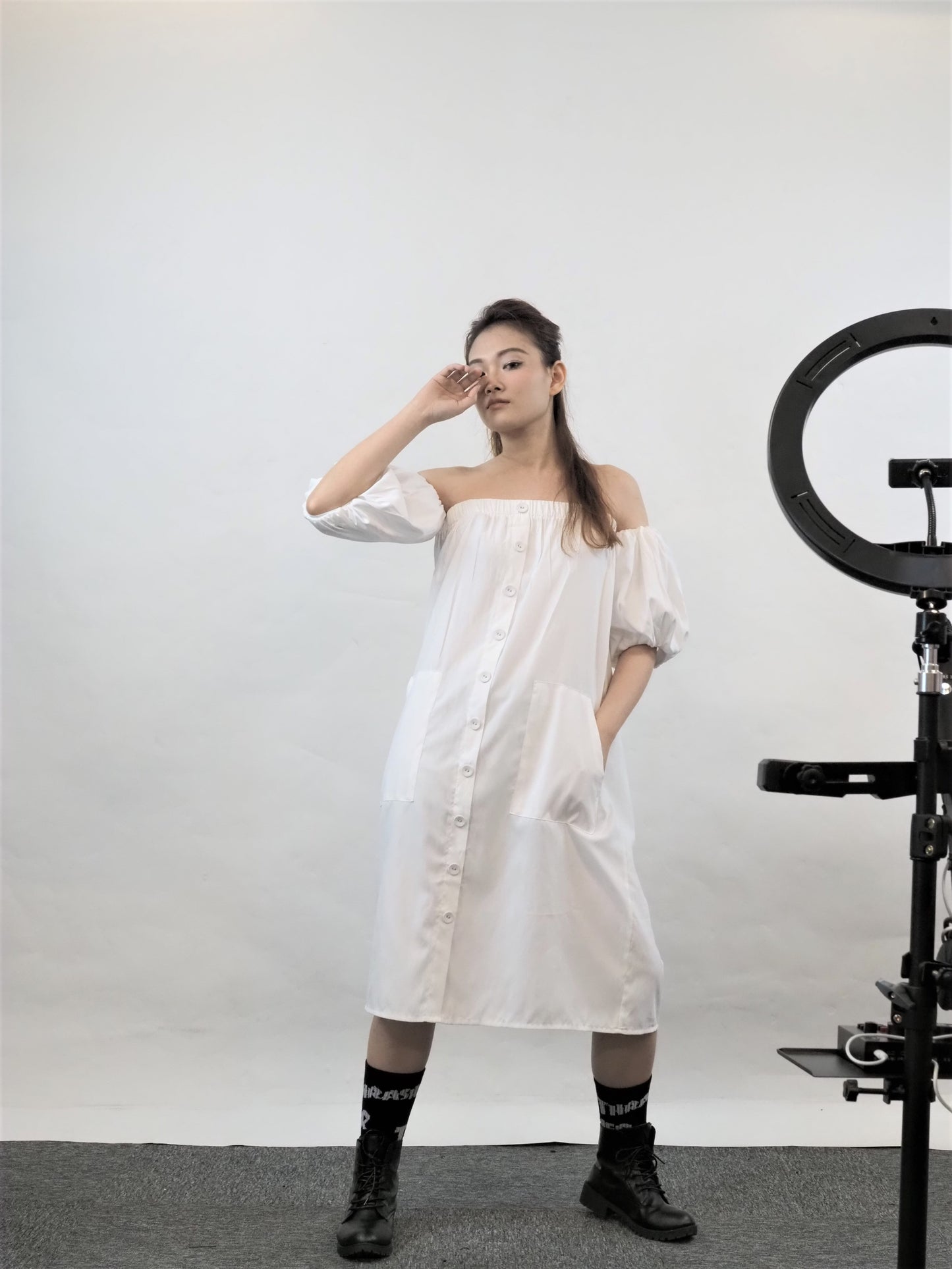 Off Shoulder Puffy White Dress