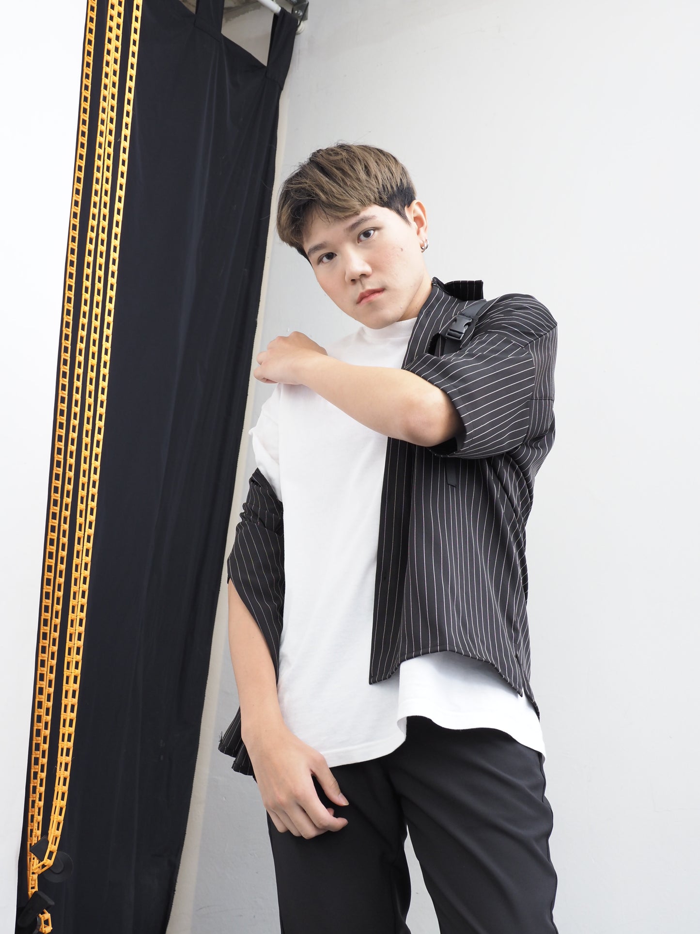 Buckle Pockets Stripe Shirt