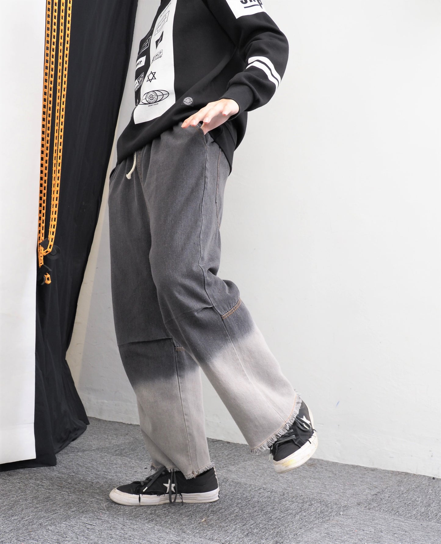 Grey Faded Washed 2 Tone Denim Pants