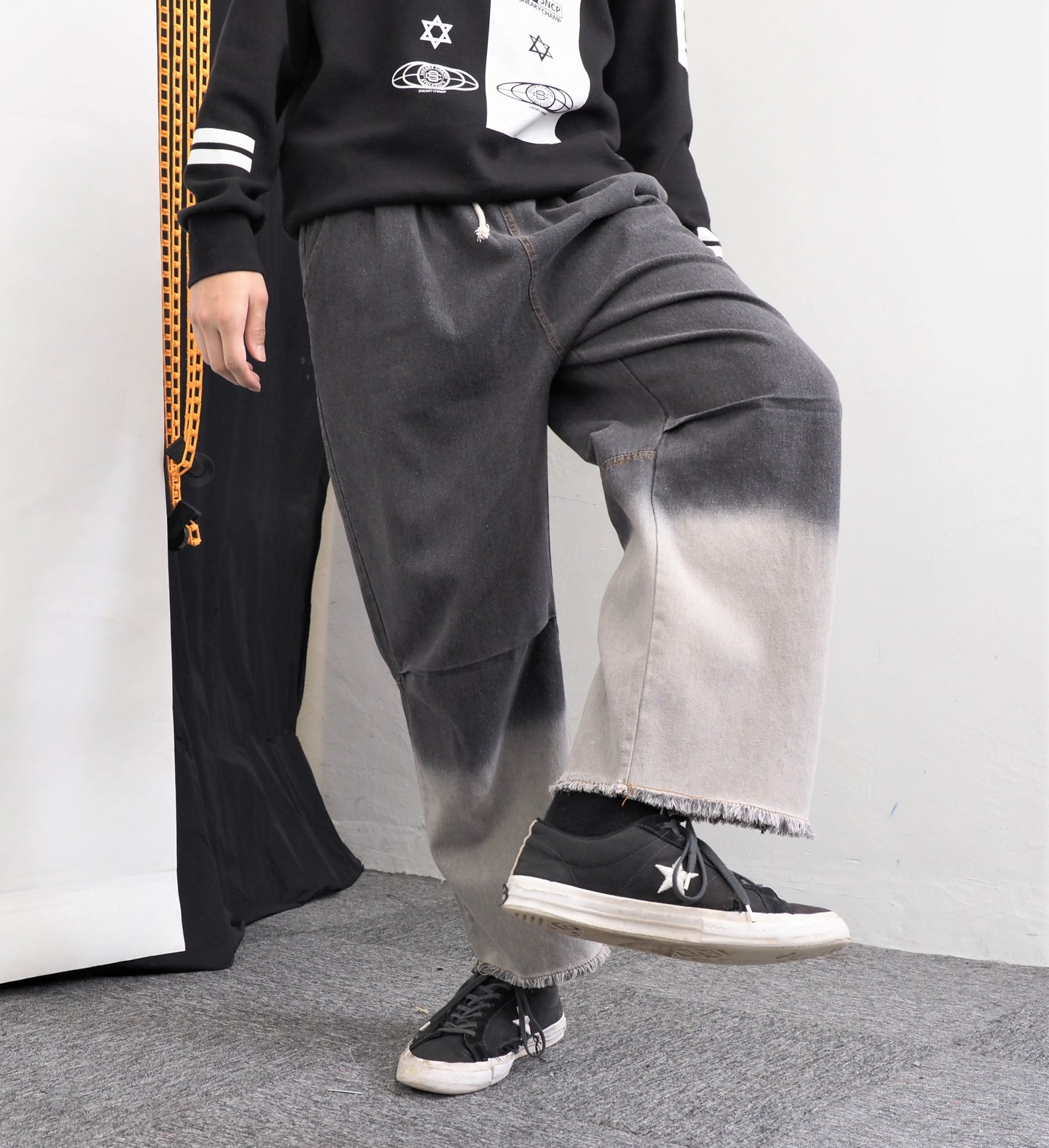 Grey Faded Washed 2 Tone Denim Pants