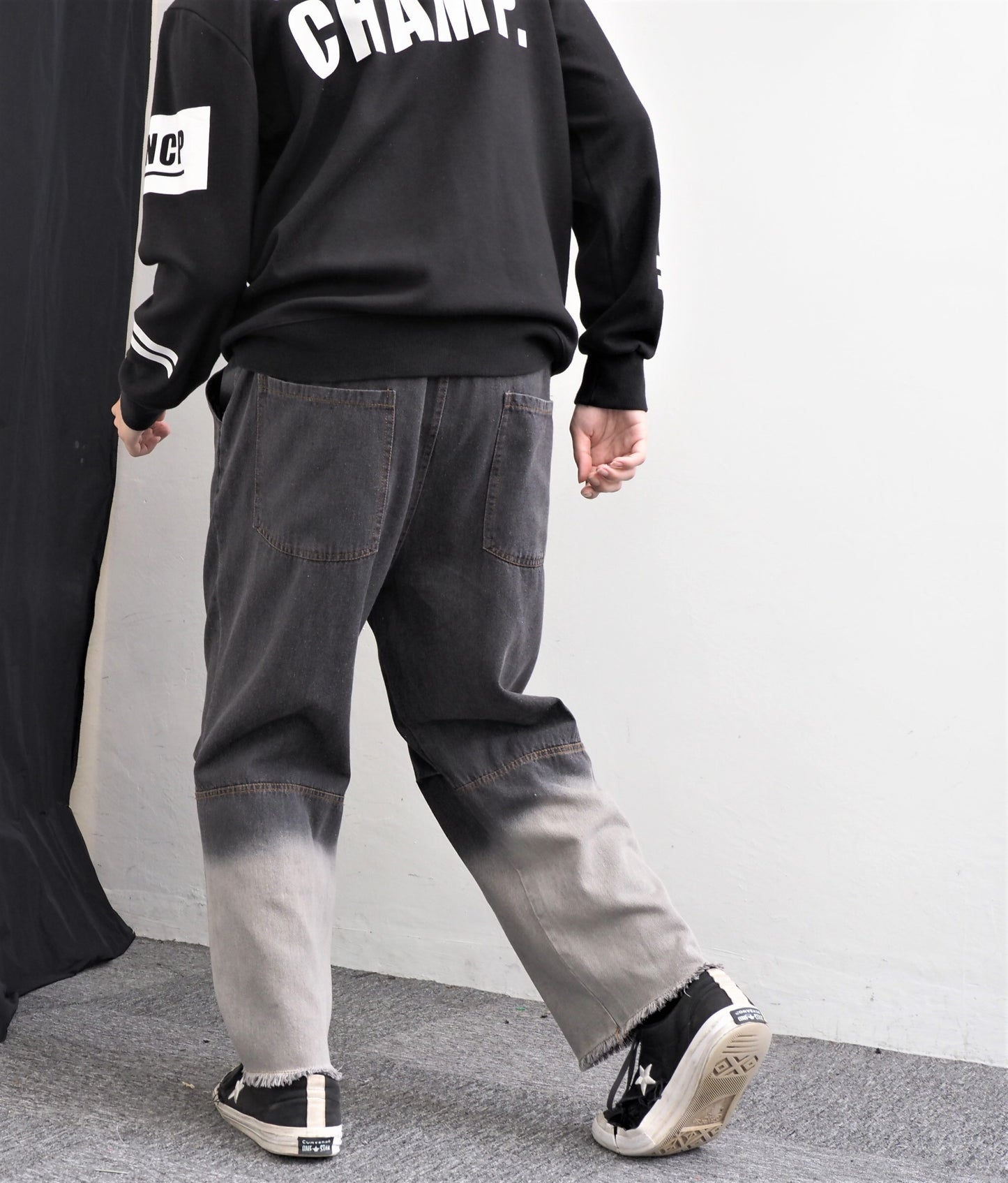 Grey Faded Washed 2 Tone Denim Pants