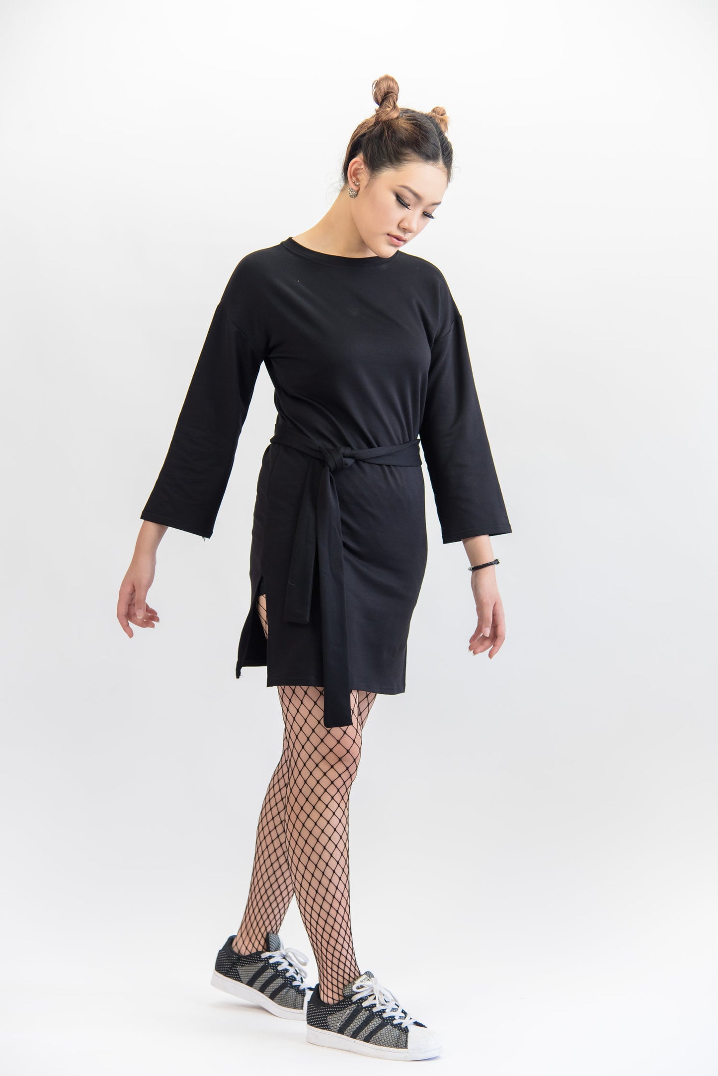 Long Sleeve Slim Fit Dress With Fabric Belt