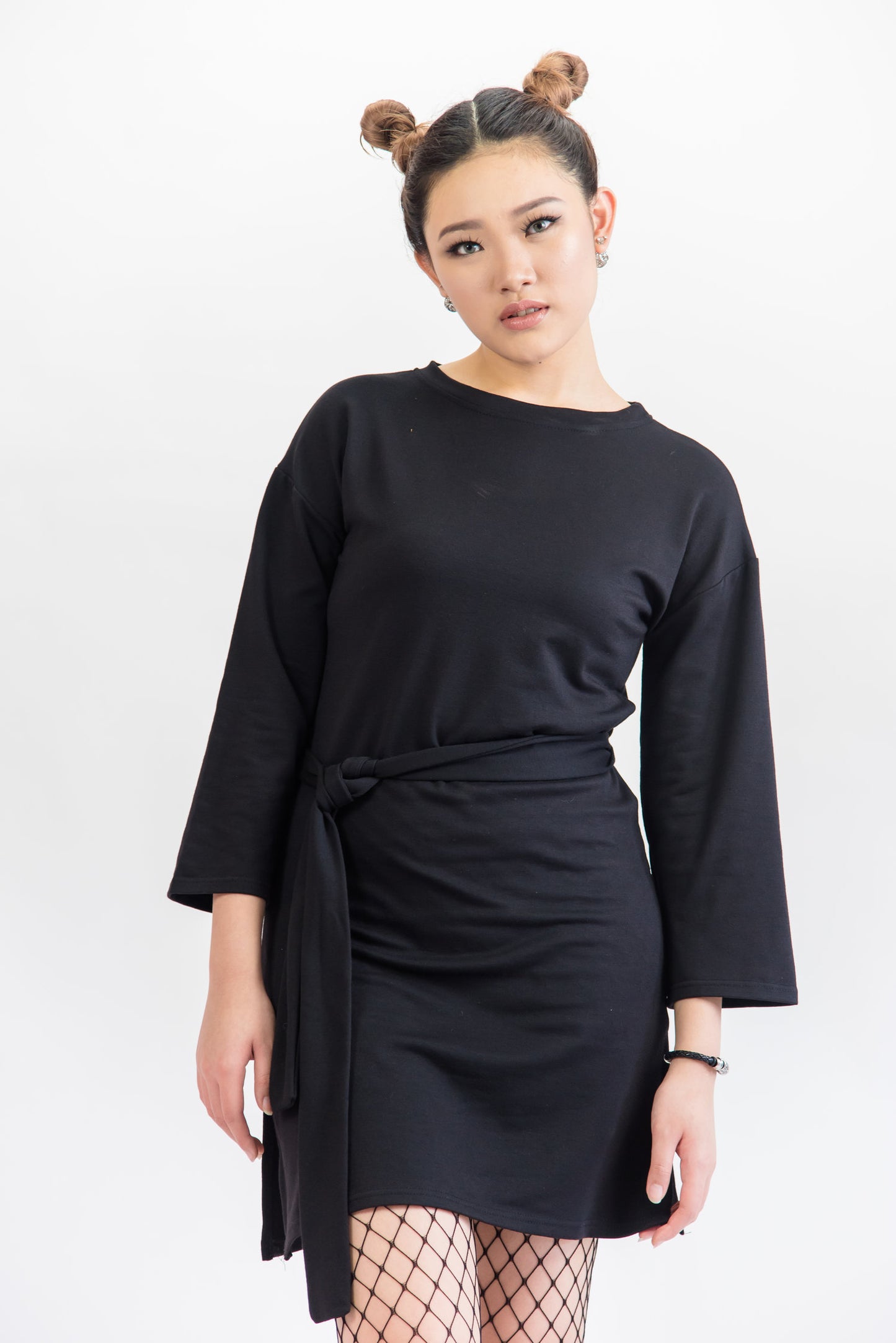 Long Sleeve Slim Fit Dress With Fabric Belt