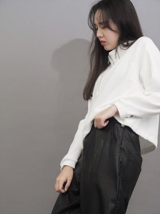 Korean Styled Zipper Crop Pullover