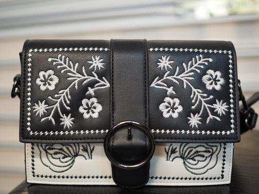 Flower Embroidery Hard Case Sling Bag