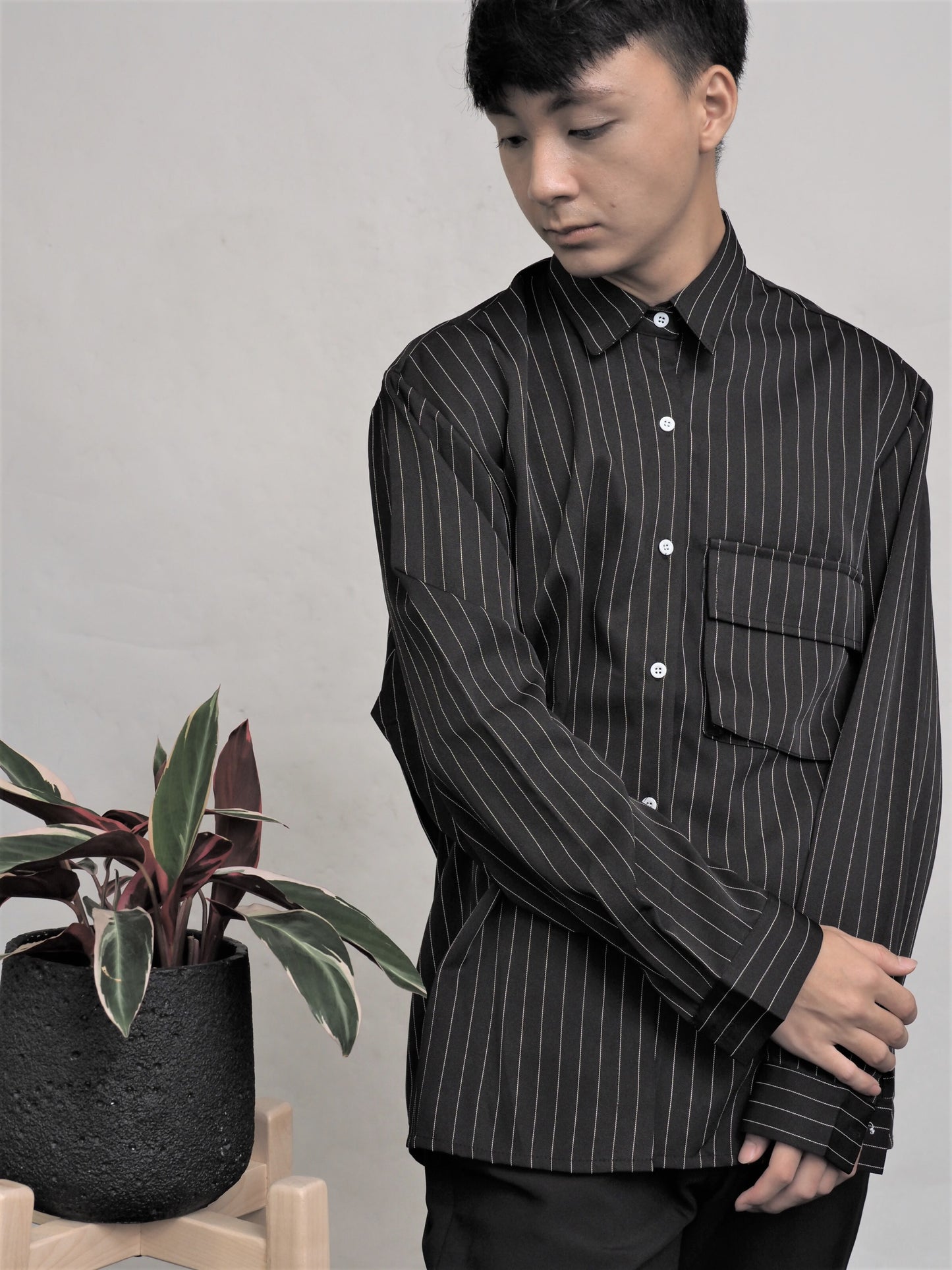 Fine Stripe Black Shirt
