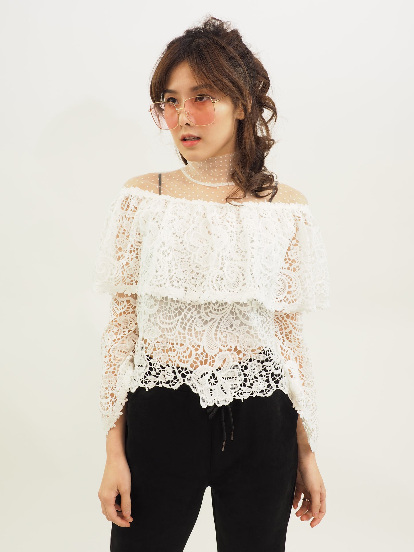 Off Shoulder Macrame Top